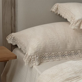 Rustic Linen Cotton Duvet Cover with Lace